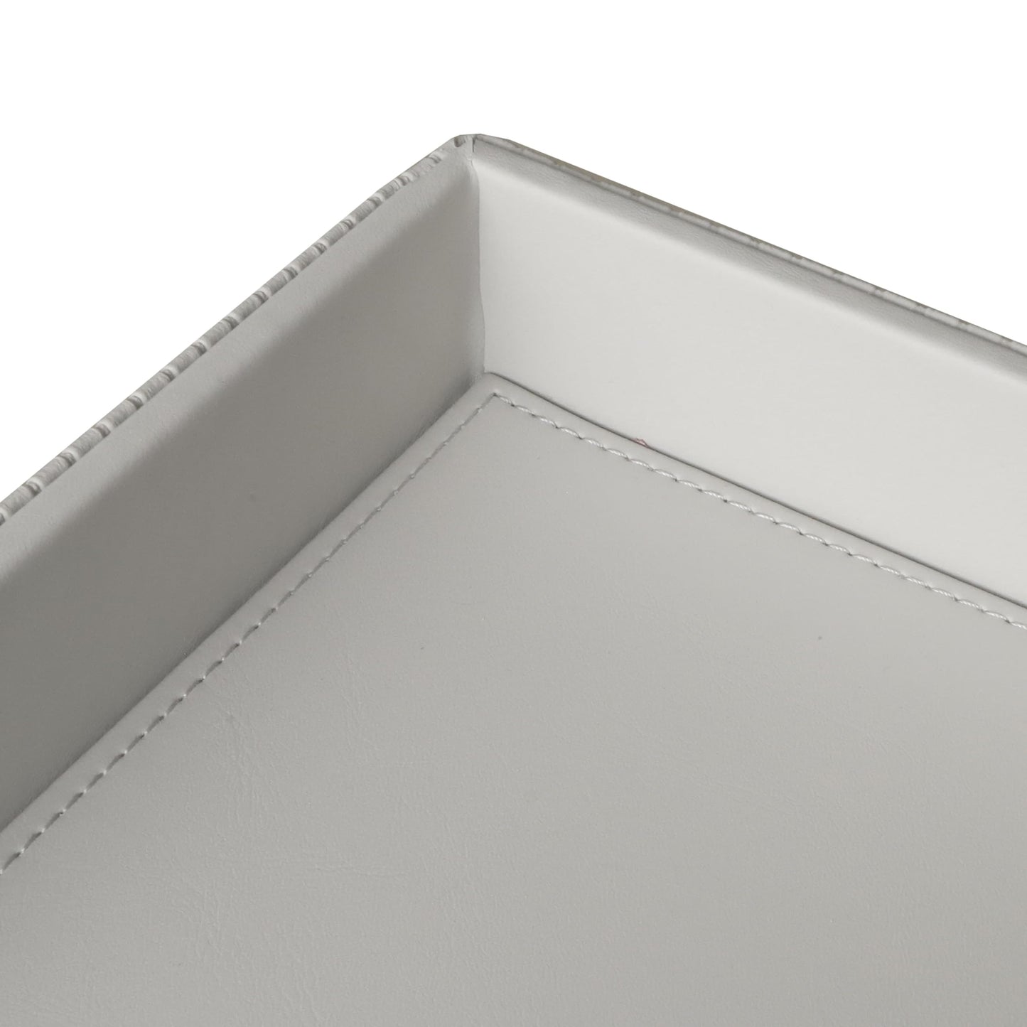 CHOCSTAY 20"×20'' Square Faux Leather Serving Tray, Modern Ribbed Texture Decorative Tray with Hole Handles for Breakfast and Coffee Table Ottoman Kitchen Bathroom (Rock Gray)