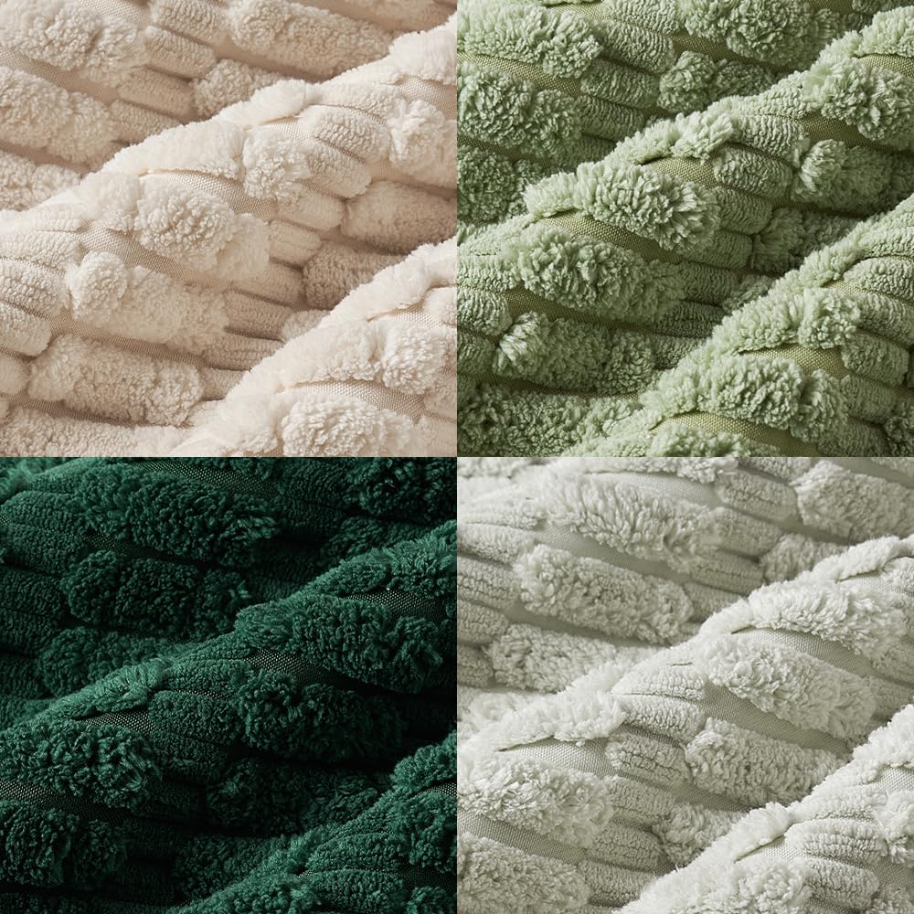 MIULEE Pack of 4 Summer Neutral Corduroy Decorative Throw Pillow Covers 18x18 Inch Farmhouse Boho Rustic Soft Striped Pillow Covers Home Decor for Sofa Living Room Couch Bed Green