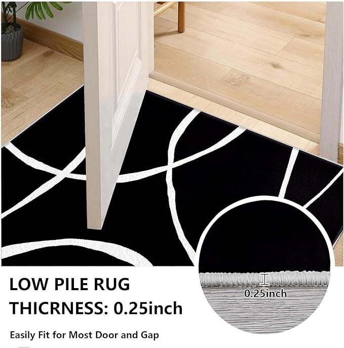 Black and White Rugs, Abstract Rug, Modern Minimalist Rug, Curved Line Design Carpet, Black and White Abstract Rugs Washable Non Slip Home Decor 7x9