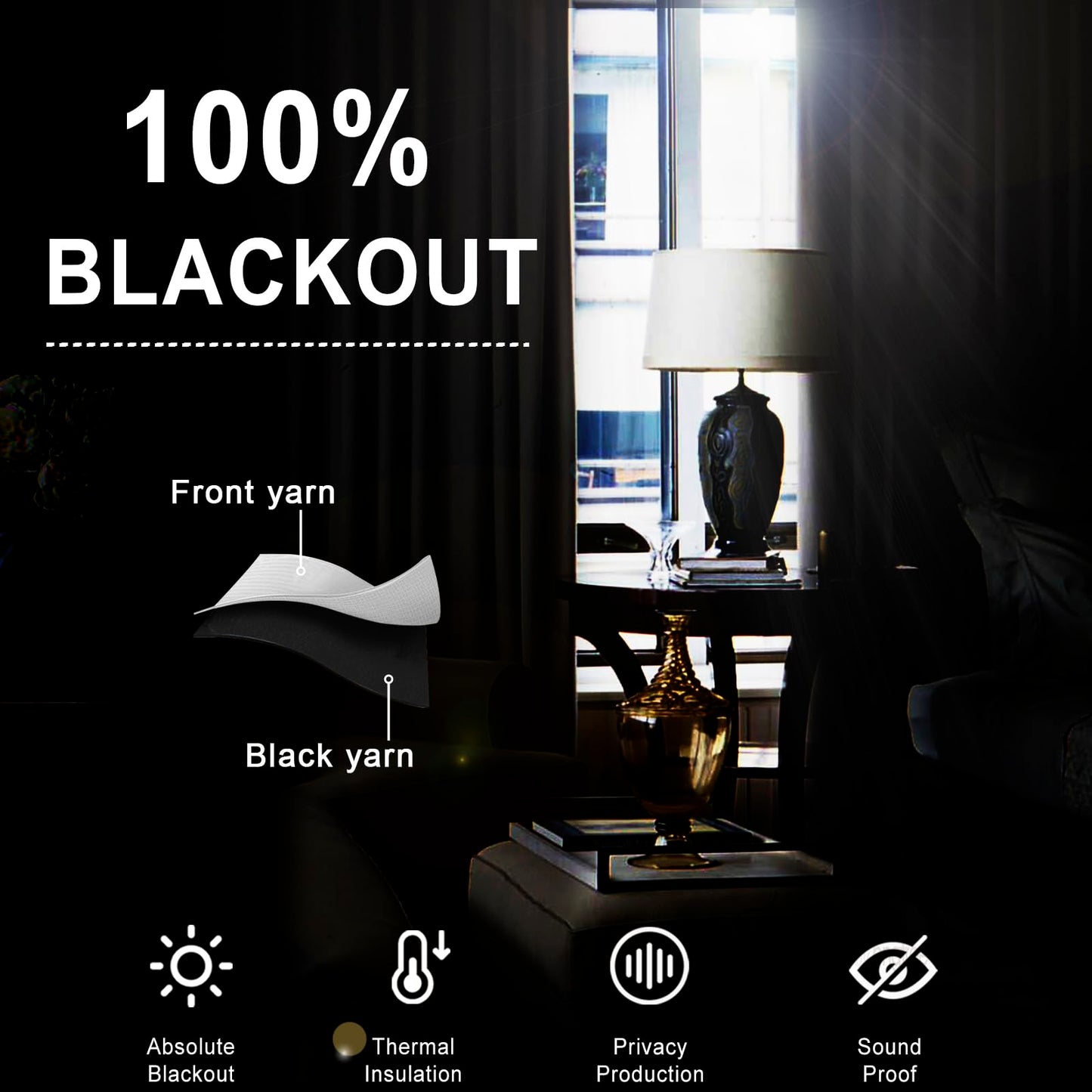 XWZO 100% Blackout Curtains with Tiebacks- Heat and Light Blocking Rod Pocket & Back Tab Window Drapes with Black Liner Backing for Bedroom/Kid's Room, Light Grey, W52 x L108, Set of 2 Panels