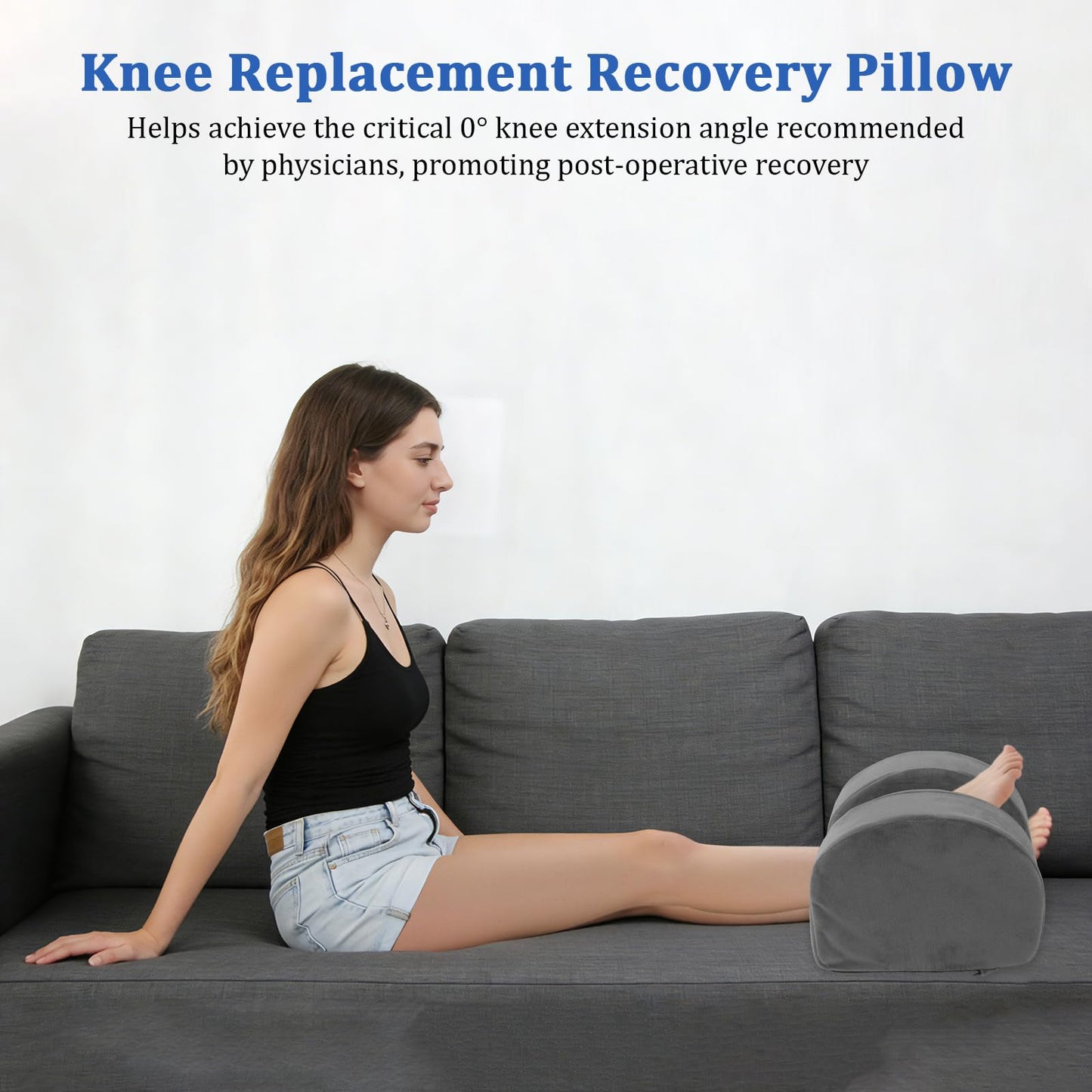 NZELSW Knee Recovery Pillow for Post-Surgery with Memory Foam, Orthopedic Leg Positioning Pillow, Knees Support & Elevation Pillows, Ideal for Knee Replacement Recovery, Injury and Rest (Gray)