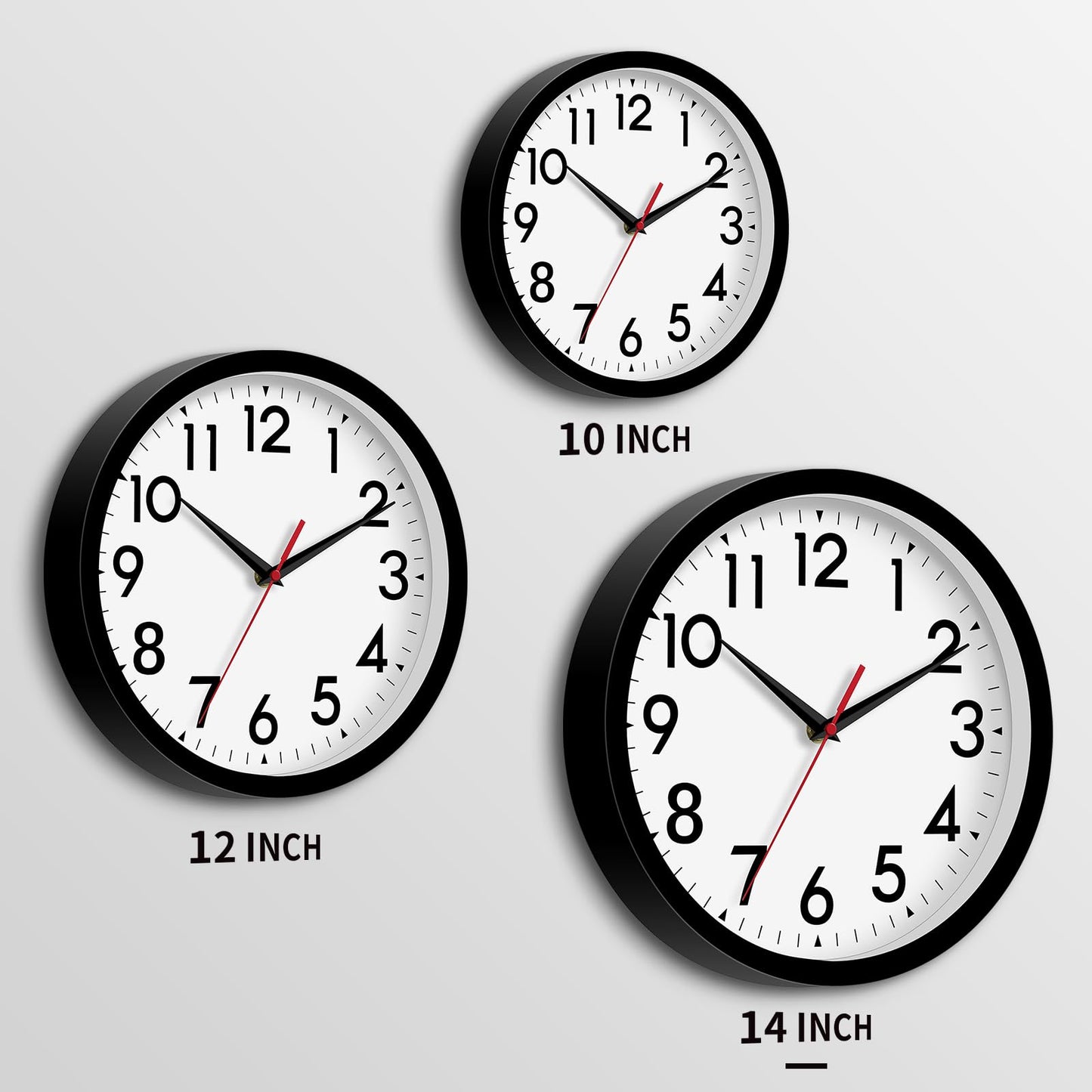 DAXSMY 14 Inch Wall Clock Large Battery Operated Big Silent Non Ticking Analog Clock Decorative for Living Room Office Kitchen Outdoor Classroom Bedroom Bathroom School(Black)