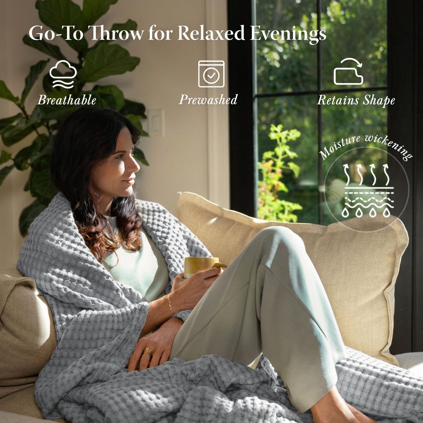 Threadmill Cooling Waffle Blanket King Size | Breathable, Lightweight and Cooling | Made from Rayon Derived from Bamboo | Waffle Throw Blanket for Couch and Sofa | 106 x 92 Inches | Scottish Grey