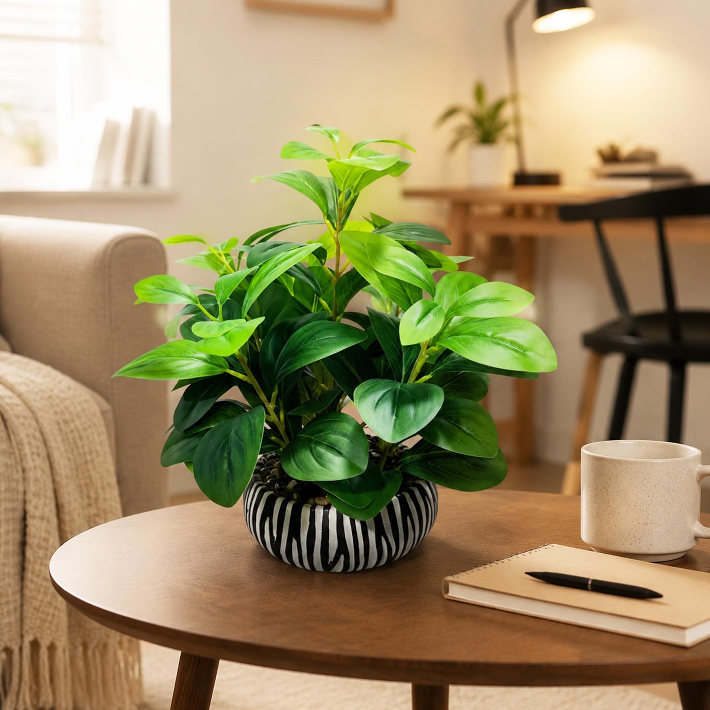 NASAMA Realistic Artificial Potted Plant, Faux Indoor Greenery for Home Office Living Room Bookshelf Bathroom Decor, Low-Maintenance Space-Saving Fake Plants with Modern Decorative Vase