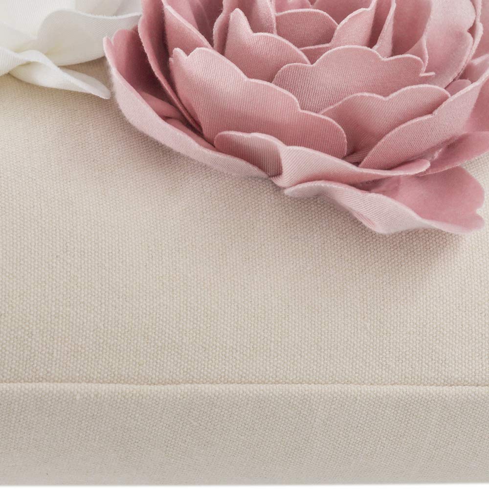 JWH Decorative 3D Flower Throw Pillow Cover Handmade Floral Accent Cushion Case for Living Room Sofa Couch Chair 12x20 Inch Beige Blush