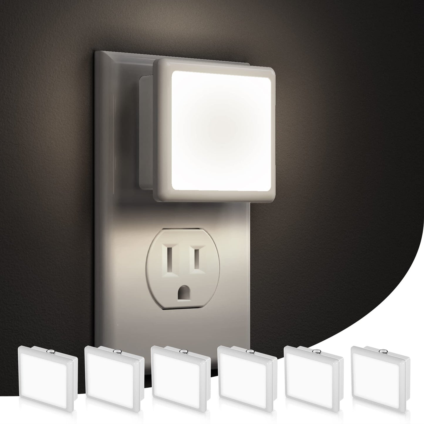 L LOHAS LED Night Lights Plug into Wall, [6-Pack] Plug in Night Light, Dusk-to-Dawn Sensor, 5000K Daylight 0.3W Bright Nightlight Auto-On/Off for Adults Kids Room Bedroom Bathroom Hallway Kitchen