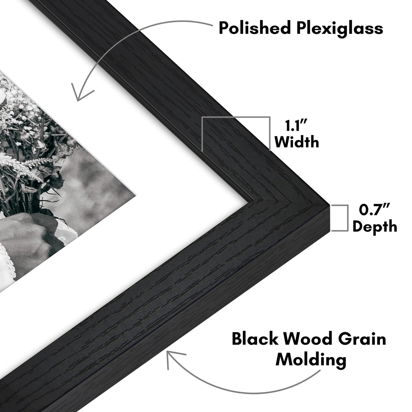 Americanflat 17x23 Picture Frame - Black Engineered Wood with Polished Plexiglass - Matted to 13x19 Photo Size - Hudson Collection - Wide Picture Frame for Wall Display - Black