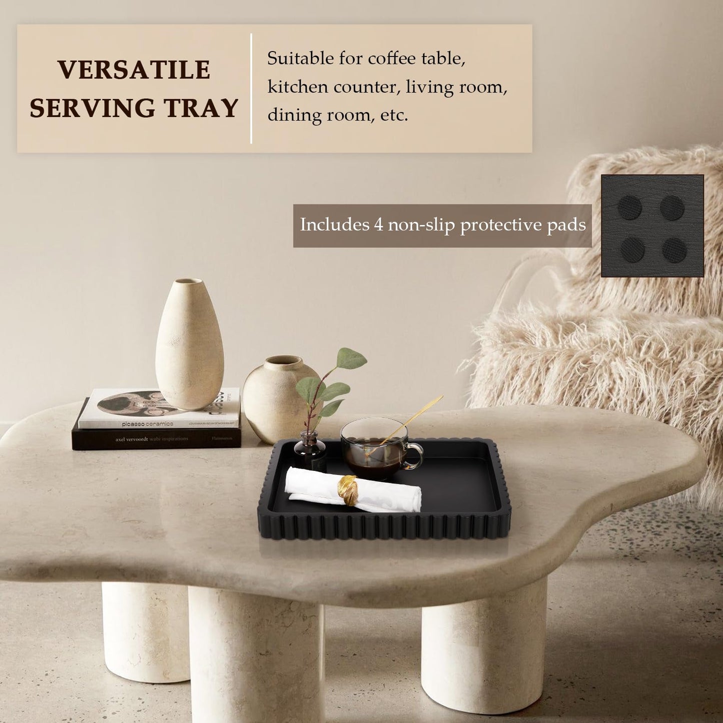 Cathyeen Concrete Decorative Tray for Coffee Table Decor, 14" Coffee Table Tray Ottoman Tray Table Centerpieces, Rectangular Modern Decorative Trays for Home Decor, Living Room, Entry, Black