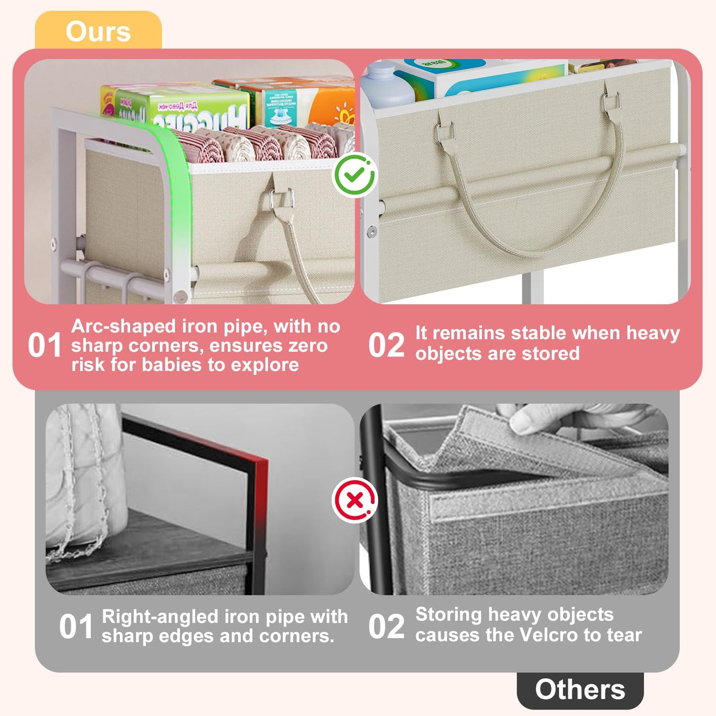 Cidaziya 2In1 Baby Diaper Caddy Organizer and Storage, 3 Tier Rolling Cart with Drawer, Detachable Dividers, Mobile Utility Cart Baby Dresser Clothes Organizer for Baby Essentials, Bedroom, Nursery