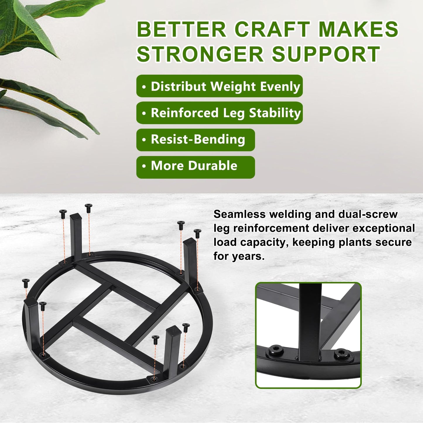 Phyluckny Metal Plant Stand Indoor Outdoor, Heavy Duty Plant Riser, Sturdy Flower Pot Holder Low Planter Stand, Single Flower Pot Stands, Modern Planter Stool for Indoor Plants (Black, 11.8"-2PCS)