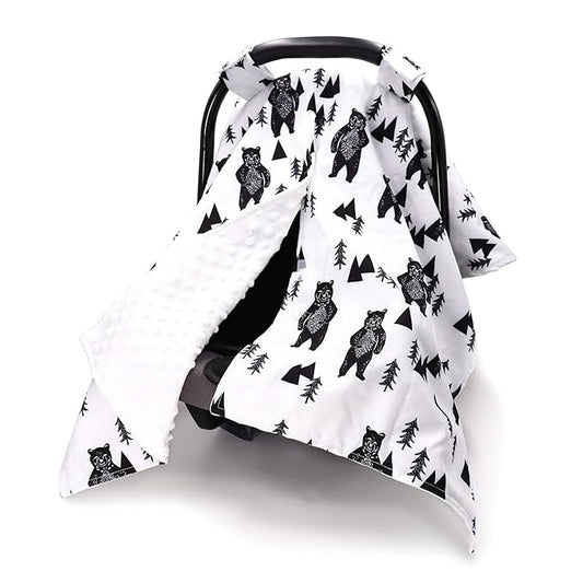 TANOFAR Carseat Covers Baby Boy & Girl, Peekaboo Opening Infant Car Seat Cover for Winter, Warm & Cozy, Bear