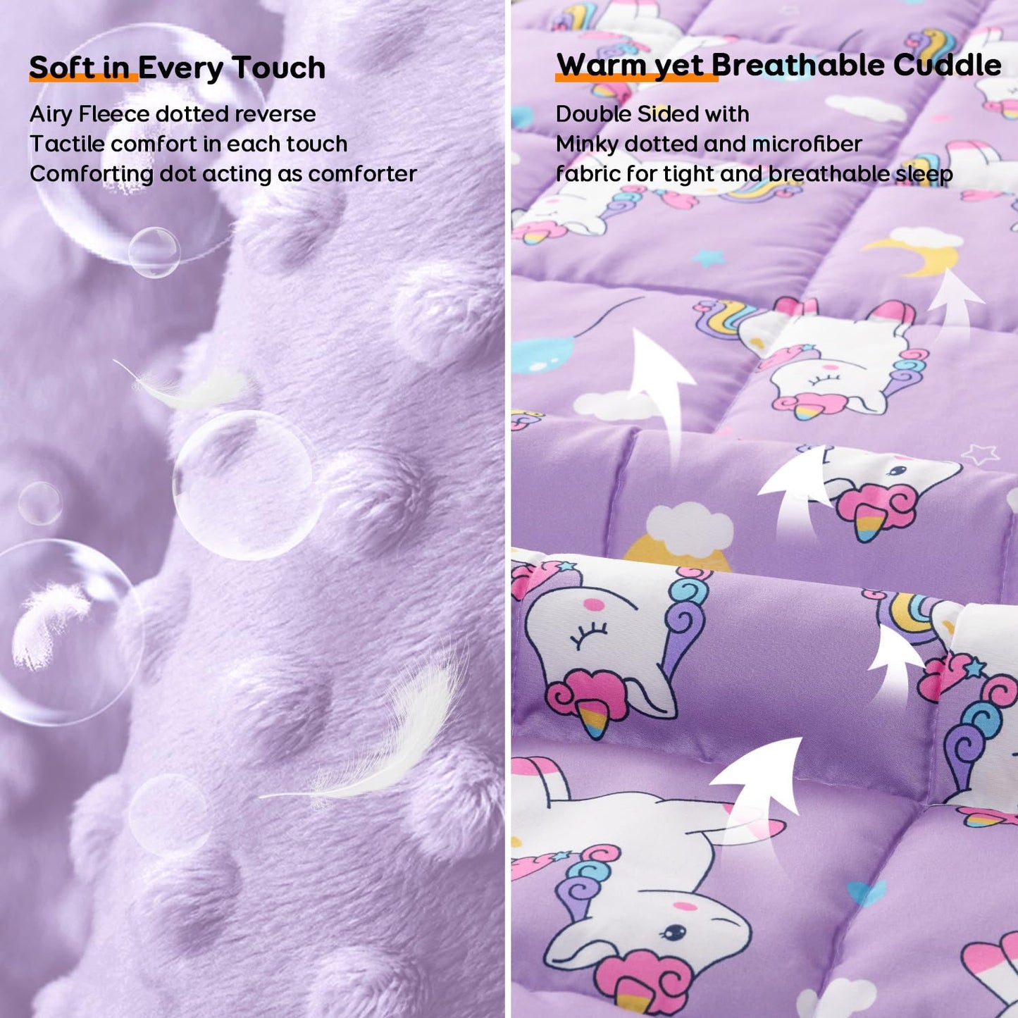 Uttermara Weighted Blanket 3 lbs, Ultra Cozy Minky Weighted Blankets with Cartoon Patterns, Heavy Blanket Great for Calming and Sleeping, 36x48 inches, Purple Unicorn