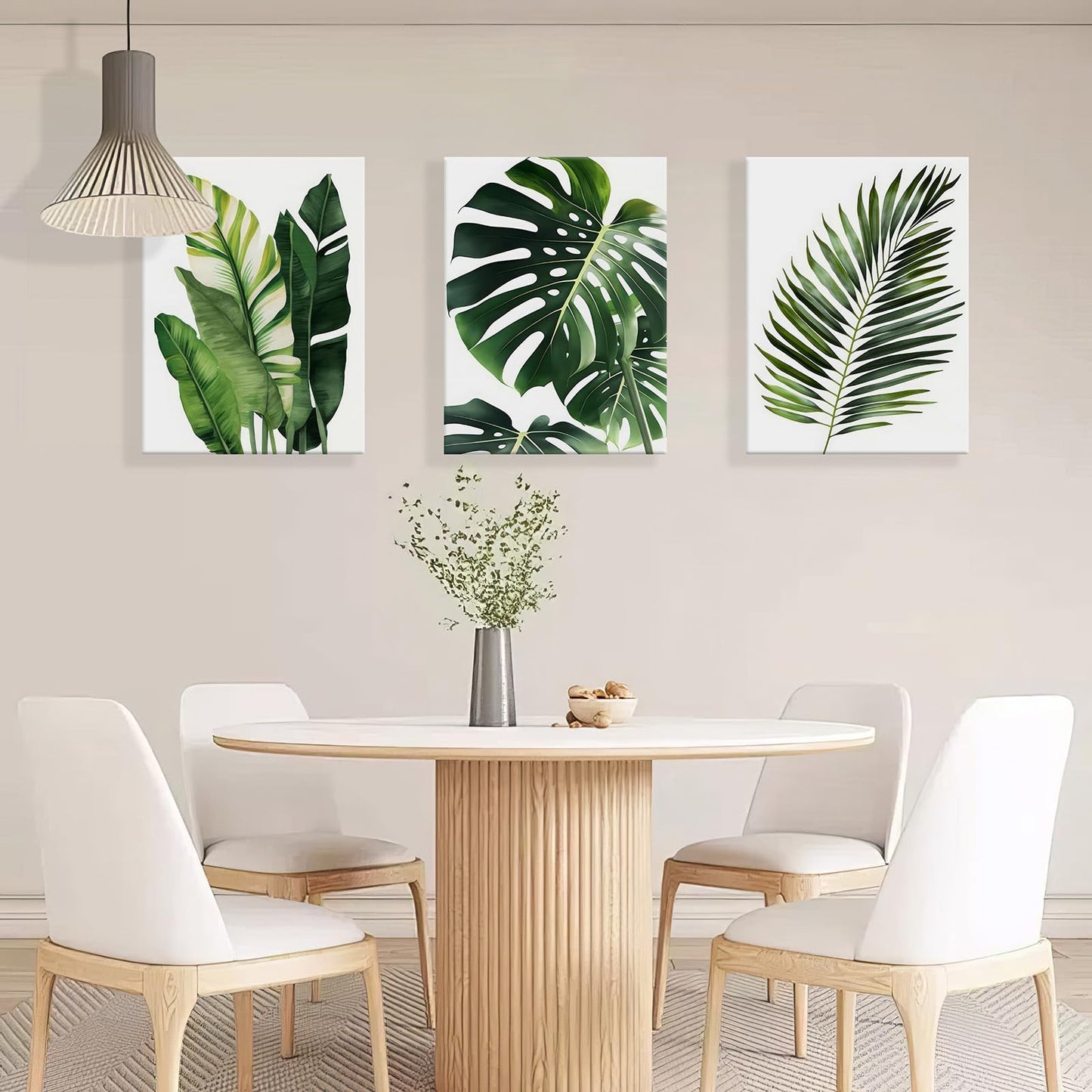 3pcs Framed Canvas Prints Botanical Leaf Modern Plant Palm Leaves Banana Leaf Tropical Wall Art Decor Canvas Poster Gallery Bathroom Bedroom Living Room Office 16x24 Inch Ready to Hang