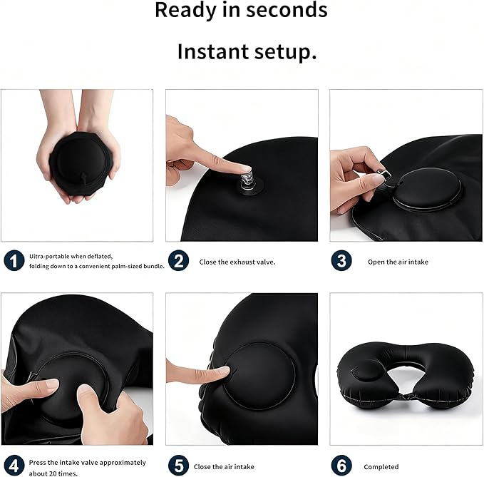 Portable Travel Sleep Comfort Set for Plane 2 Inflatable Travel Pillows,Foot Rest Hammock,Eye Mask Ear Plugs for Airplane Flight Essentials for Seat Airplane Gadgets forSleep Comfort Kit