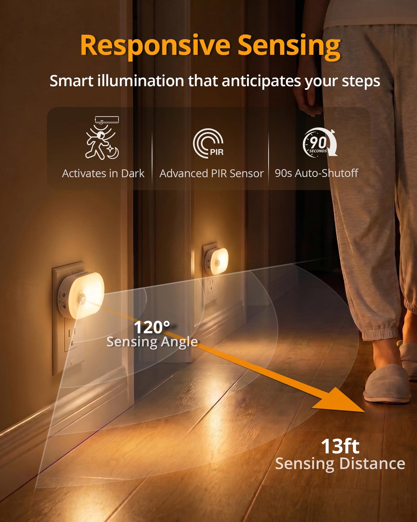 Lyridz Plug-in Night Light with Motion Sensor, 1-120 LM Stepless Adjustable Brightness LED Nightlights for Bathroom, Bedroom, Hallway, Stairs, Garage, Toilet, 4 Pack