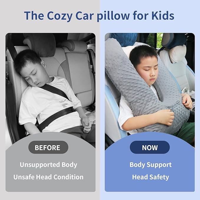 Car Seat Pillow and Travel Body Pillow,Neck Pillow for Kids and Adults,Removable and Washable Car Headrest Pillow,Road Trip Essentials