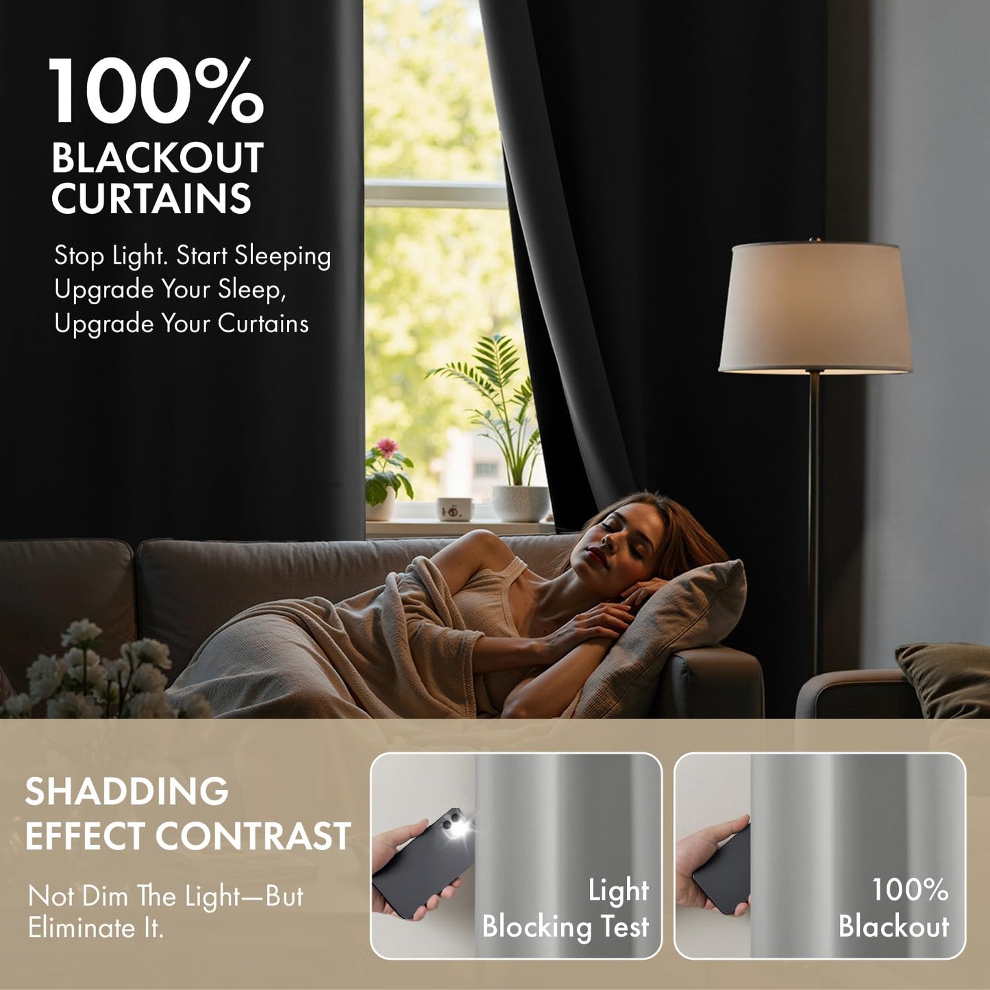 MIULEE Light Grey 100% Blackout Curtains for Bedroom 84 Inch Long, 2 Thick Layers Thermal Insulated Black Out Window Curtains with Black Liner, Noise Reducing Grommet Living Room Drapes 2 Panels