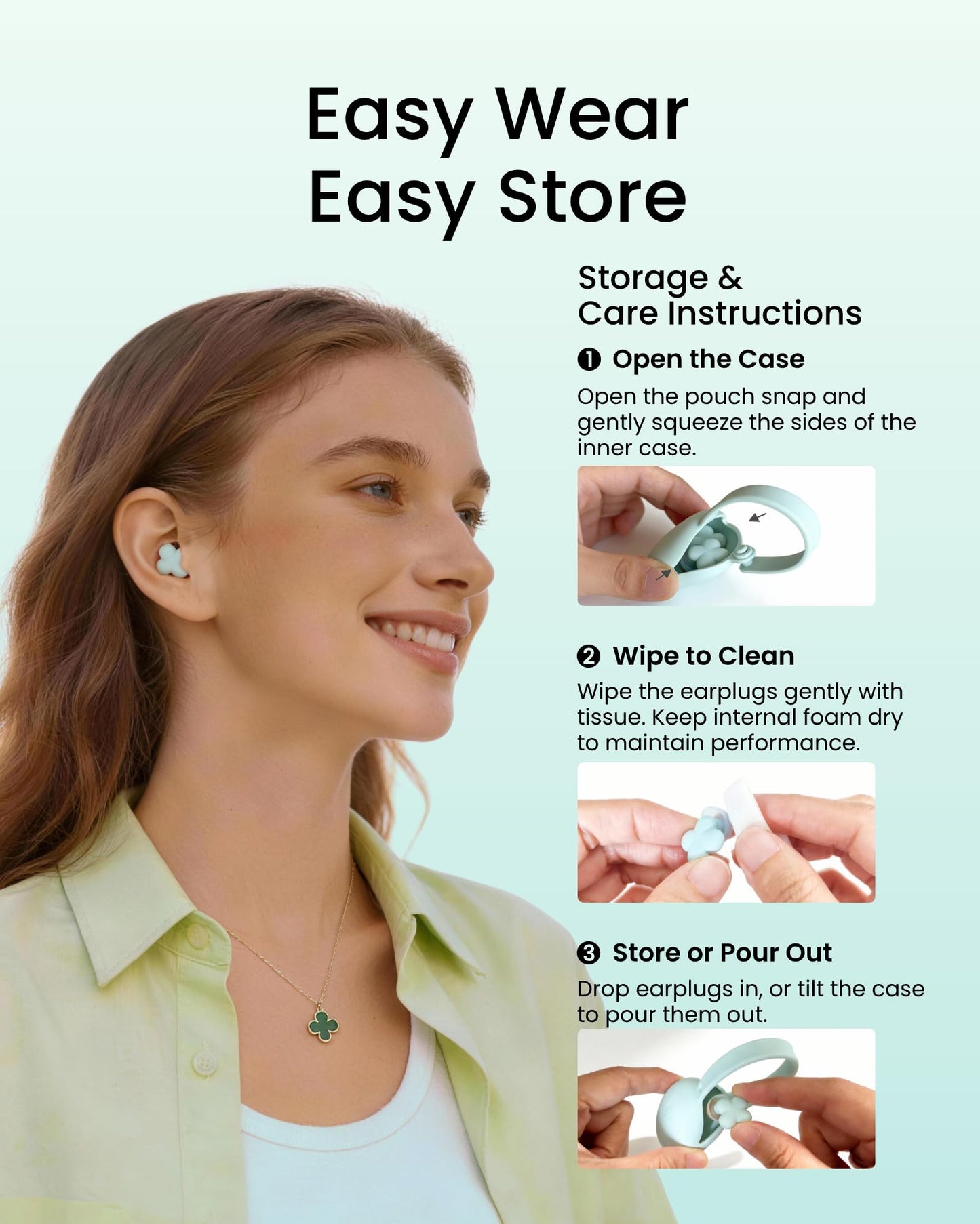 QubitPulse Bloom Ear Plugs, Earplugs for Small Ear Canals, Ultra-Comfy Stylish Earplugs for Women with Soft Patented Qufits Ear Tips, Mid Noise Cancelling Ear Plugs for Sleeping, Focus-Mint