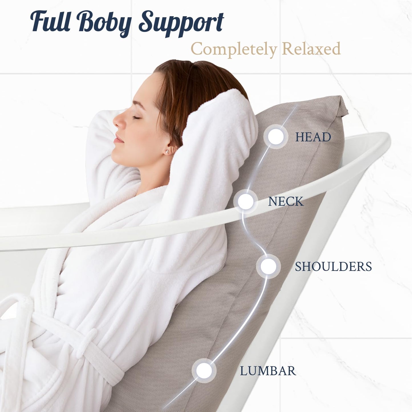 Luxury Bathtub Pillow, Skin-Friendly Cushion, Support Back, Neck & Head, Non-Slip, Adjustable Thickness Fits All Tub, Washable & Quick-Drying - Gift for Christmas Birthday Father's Day
