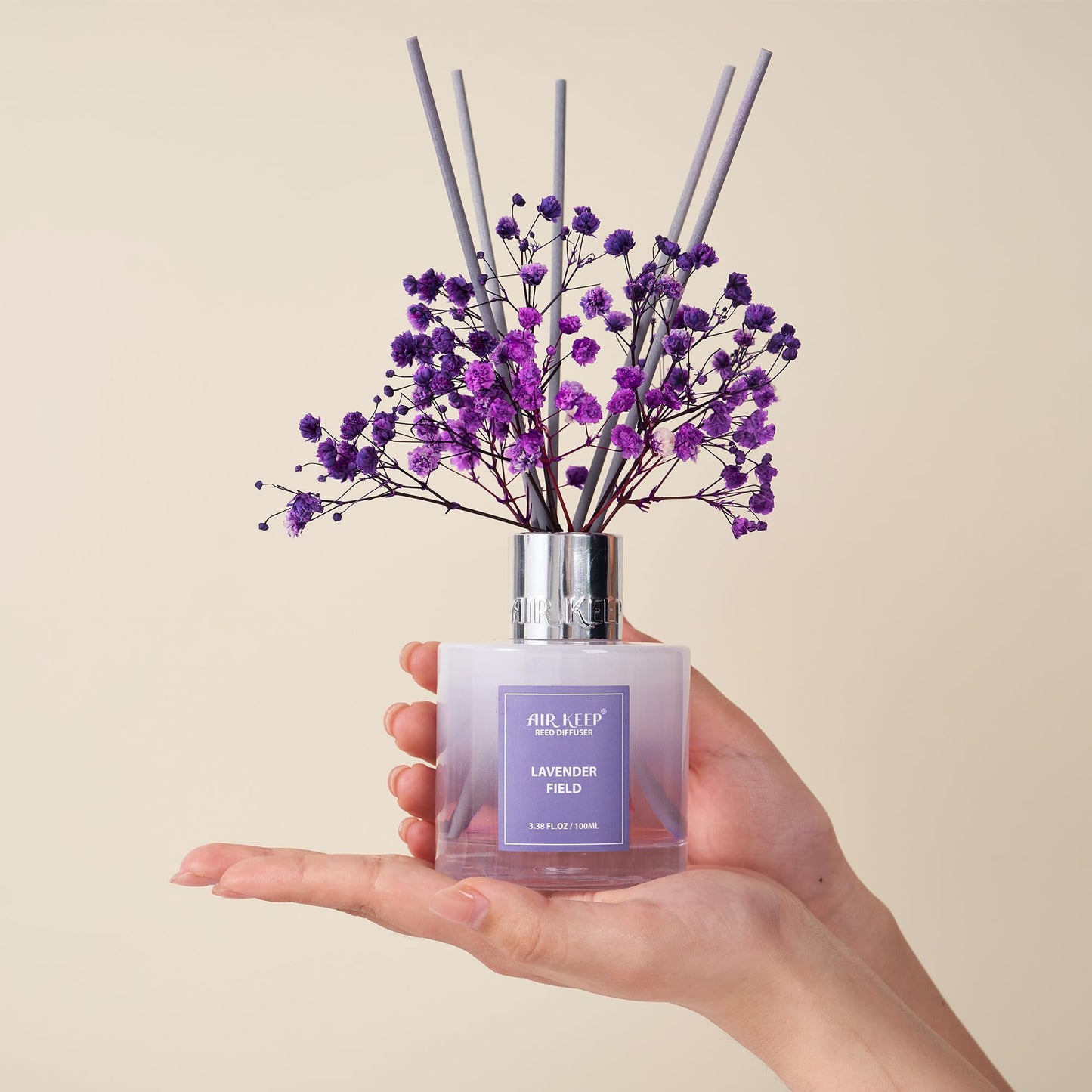 Airkeep Reed Diffuser Set,3.38 fl oz (100 ml) - Lavender Field Oil Diffusers with 8 Reed Sticks, Home Fragrance Reed Diffuser for Bathroom Shelf Decor