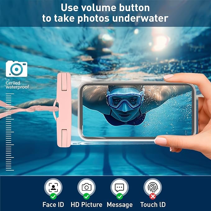 1/2 Pack Waterproof Phone Pouch Compatible with iPhone 17 16 15 Pro Max & Galaxy S24+/S23 7in Waterproof Phone Case with Lanyard,IPX8 Beach Travel Must Haves, Beach Essentials,Power Pink,1 Pack