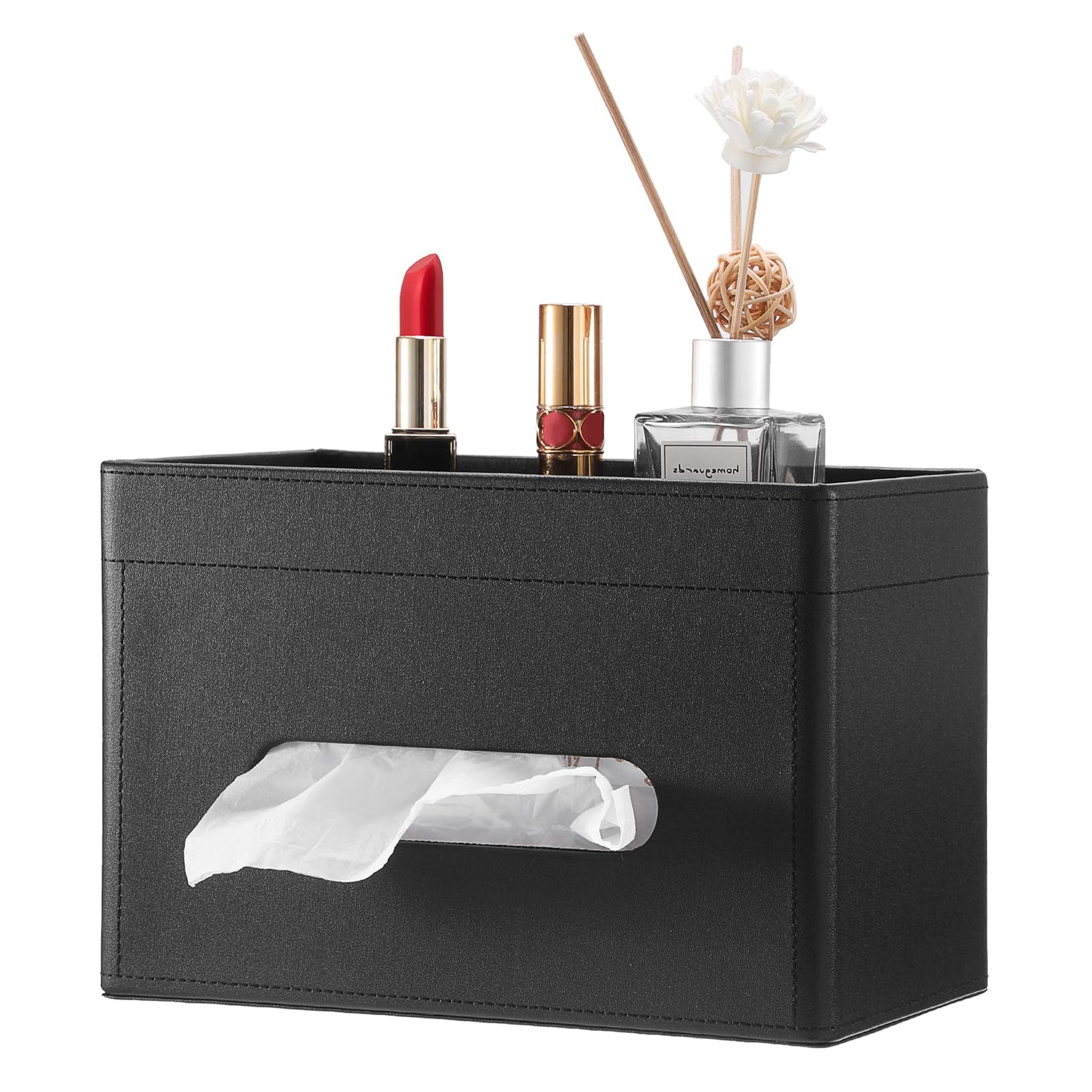 Sumnacon Tissue Box Cover with Storage Tray, Decorative Rectangular Tissue Holder PU Leather Facial Tissues Organizer Stylish Modern Tissue Dispenser for Bathroom Toilet Tank Vanity Dresser Table