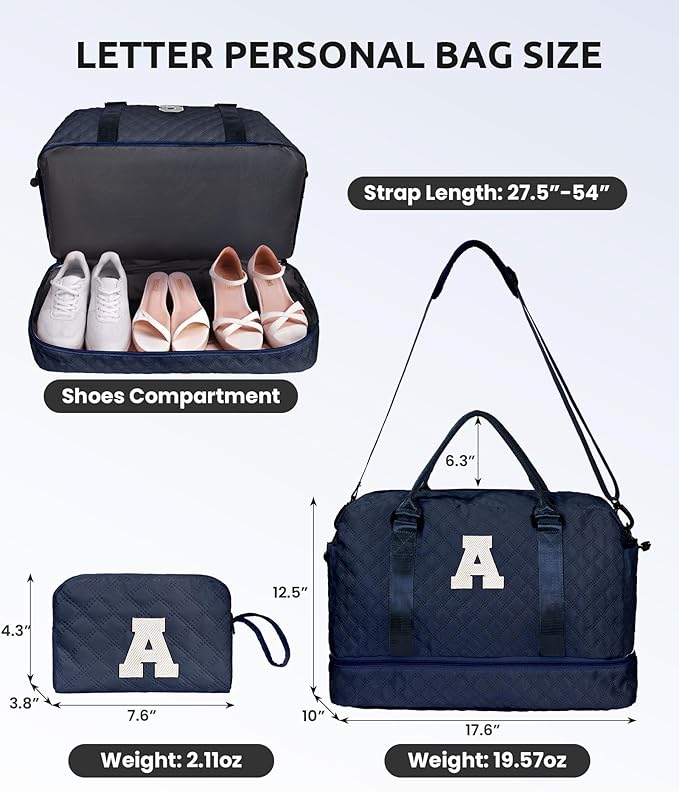 Vogewood Birthday Gifts for 6-13 Year Old Girls - Personalized Duffle Travel Bags, Monogram Overnight Bags with Makeup Bag Gifts for Family (Letter Z)