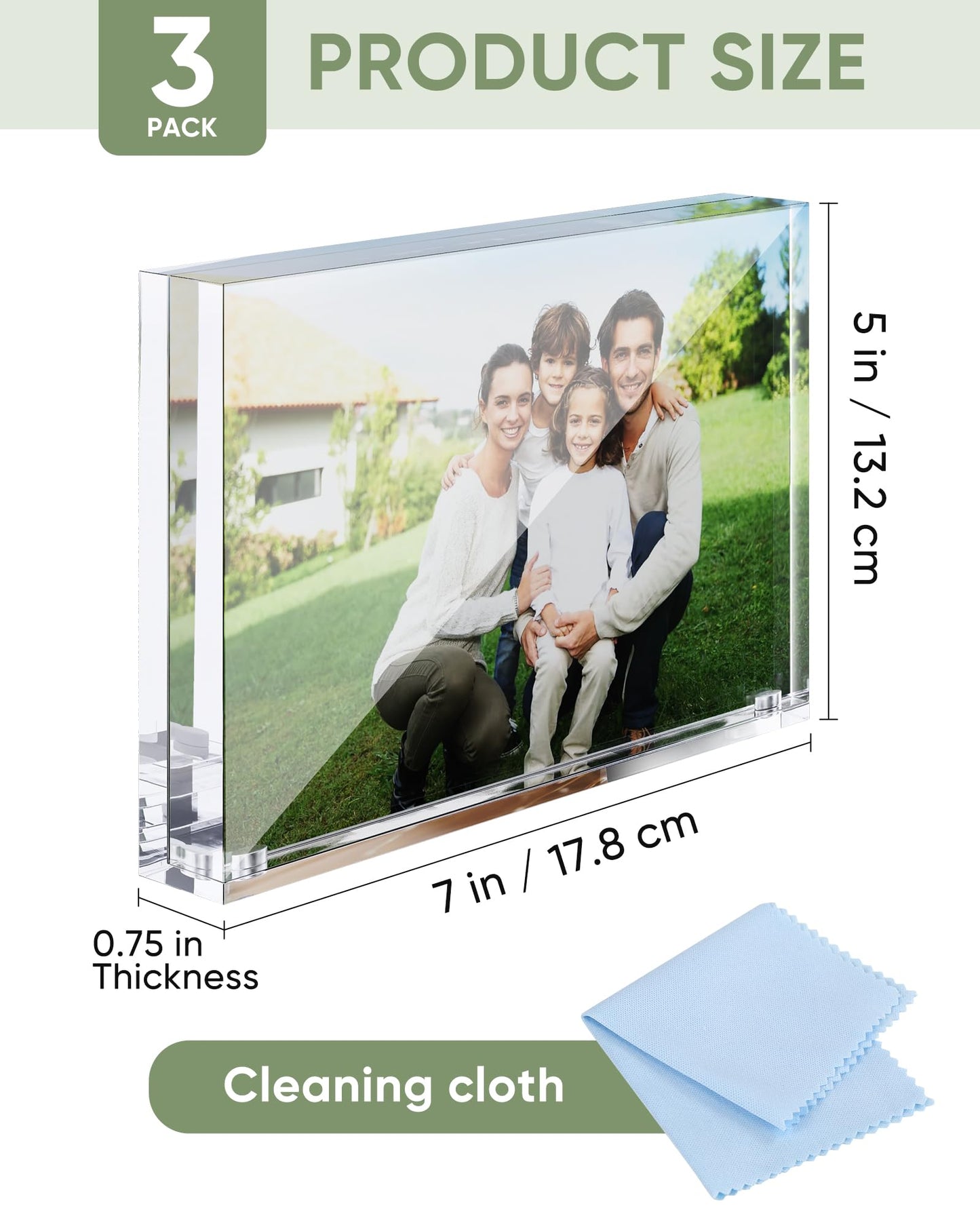 Z-STRALINK 5x7 Acrylic Picture Frames 3 Pack, Clear Magnetic Picture Frames 5x7, Double Sided Photo Frameless Free Standing Tabletop Display for Home & Office Decor