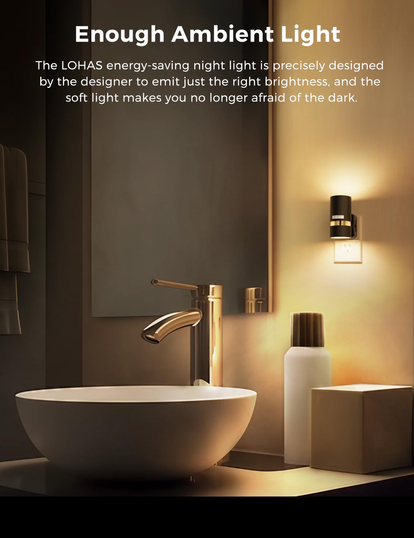 L LOHAS LED Motion Sensor Night Light Plug in, Night Lights Plug into Wall with Adjustable Brightness, 3000K Warm White, 1W Energy-Saving Nightlight for Bathroom Bedroom Kitchen Hallway, 2 Pack