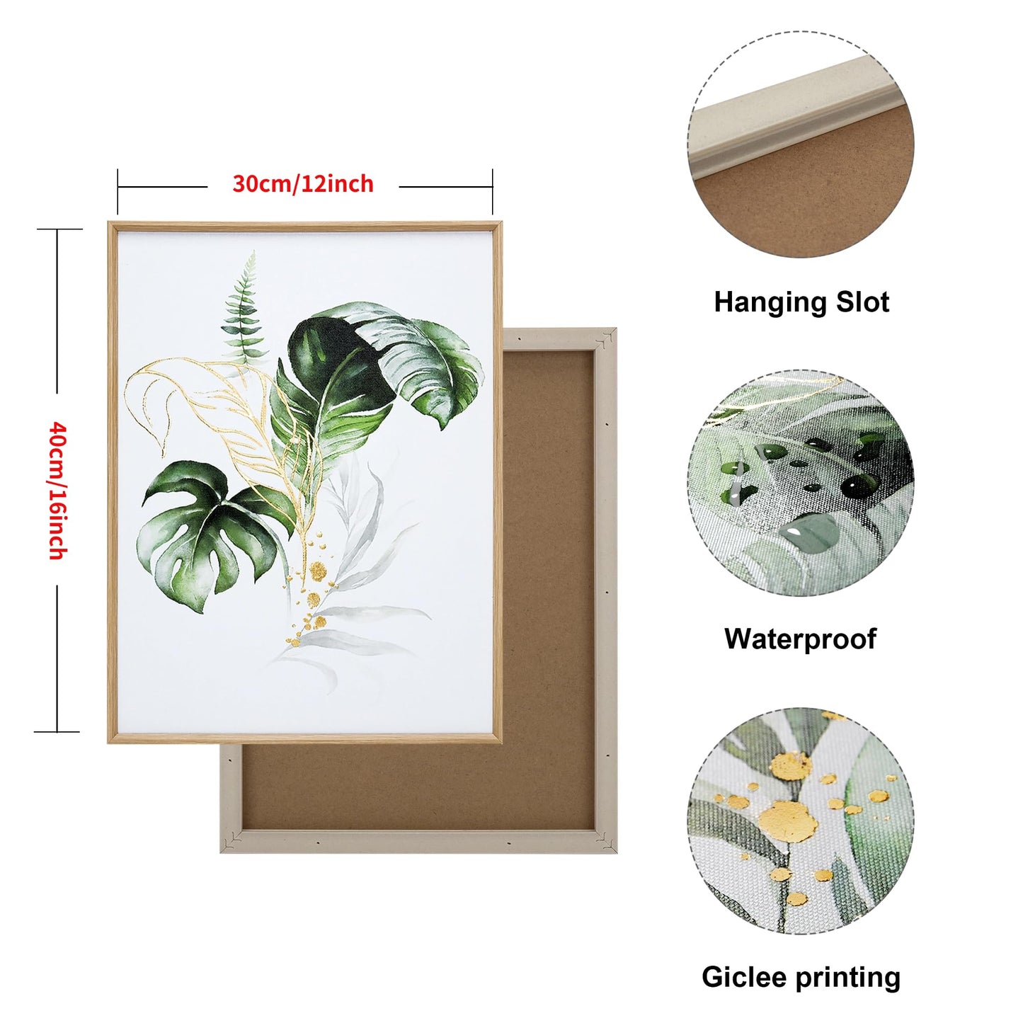 ArtbyHannah Bathroom Framed Wall Art, Botanical Canvas Paintings Wall Decor with Green and Gold Gilded Textured Modern Nature Pictures Plant Prints for Living Room Bedroom (12x16 Inch, Set of 3)