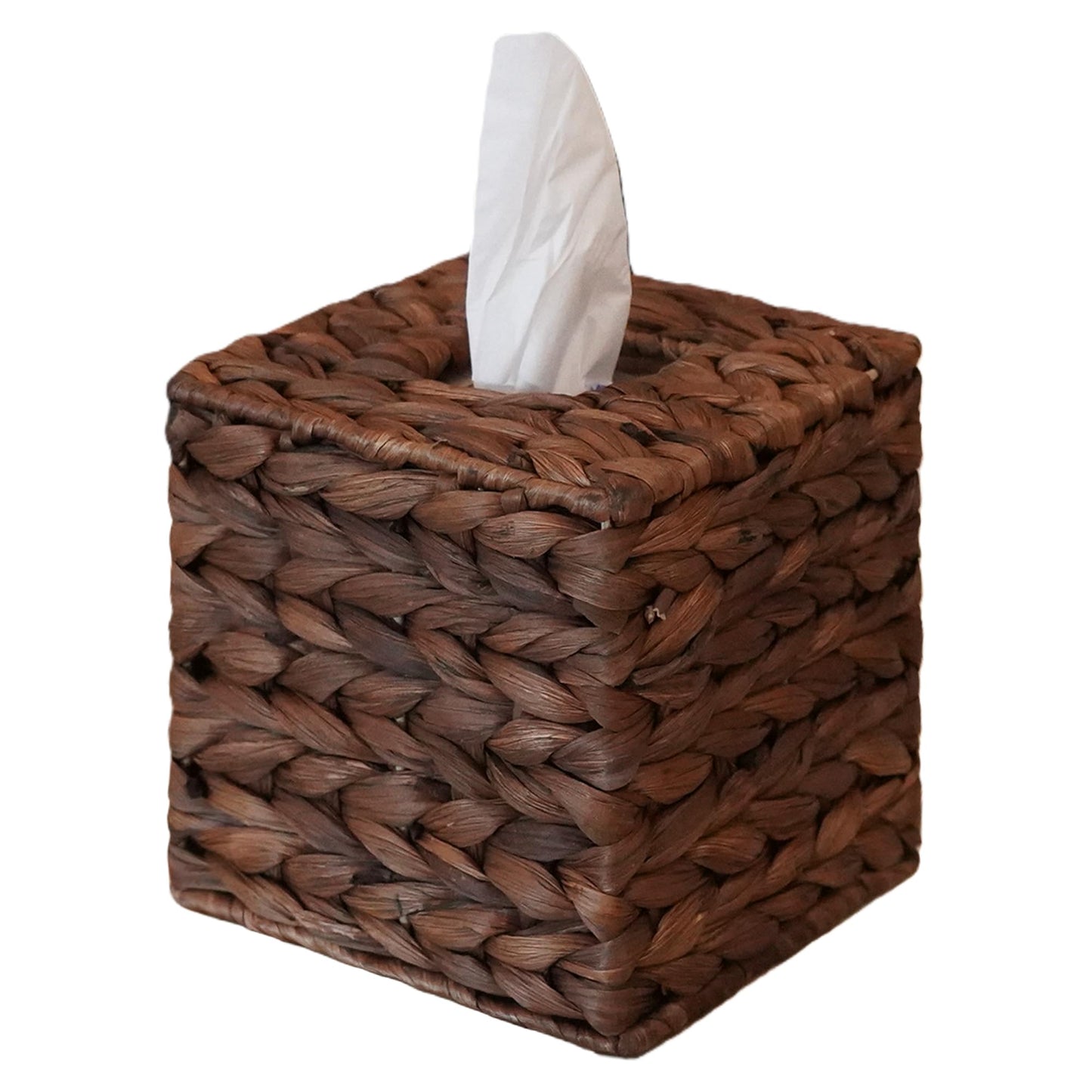 Water Hyacinth Handwoven Tissue Box Cover, Handcrafted Square Facial Tissue, Natural Handmade Wicker Napkin Box Holder, Rustic Decorative on Table and Bathroom, Office, Boho Decorative, Coffee