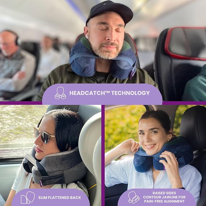 Cabeau Best Neck Pillow for Travel – Evolution Earth Deluxe – 360° Head, Neck and Chin Support for Sleeping – Sustainable Memory Foam - Removable, Washable Cover with Compact Carrying Case (Fire)
