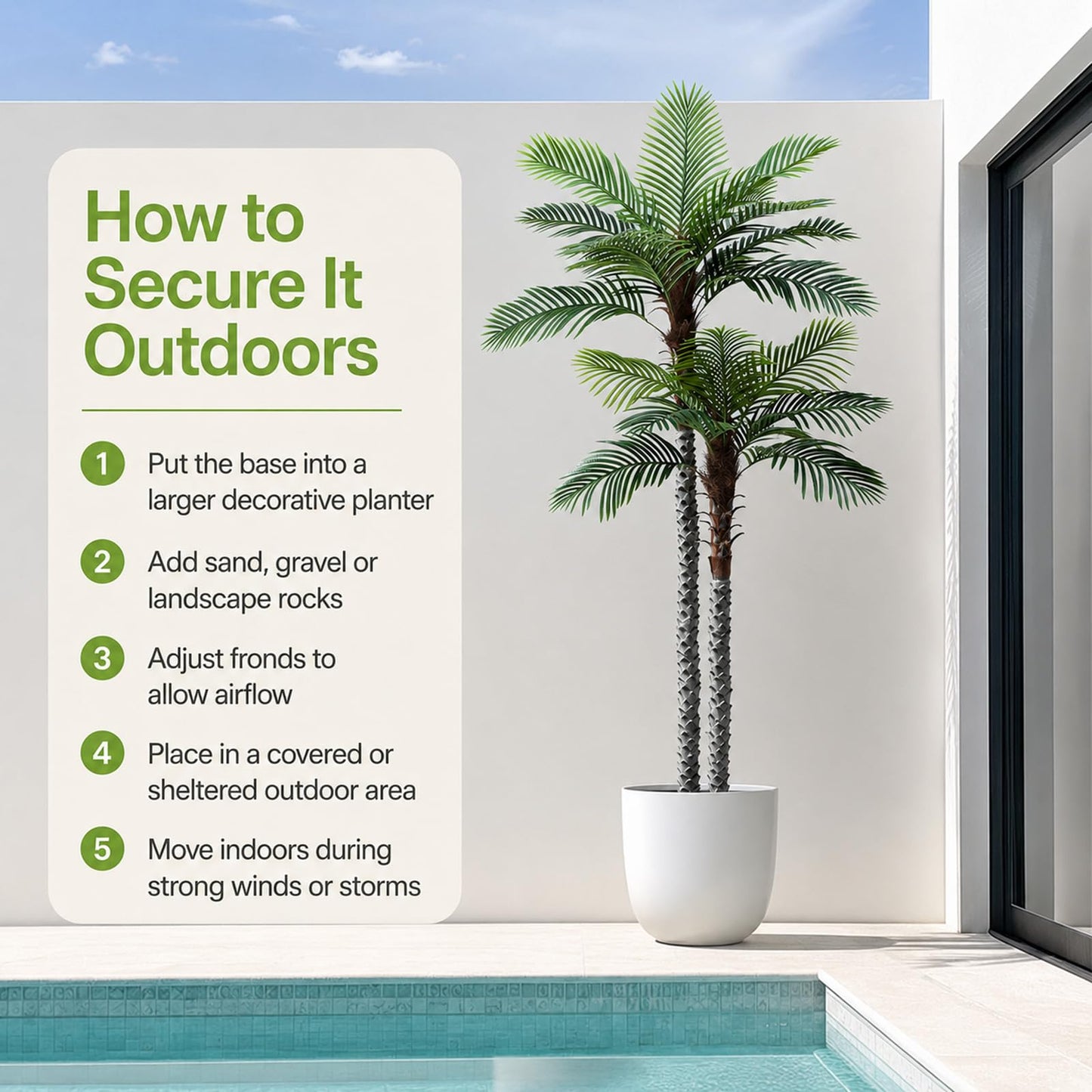 Nafresh 8ft Tall UV Resistant Faux Palm Tree, 96in Artificial Palm Tree Indoor Outdoor, Fake Tree with Real Bark and Realistic Leaves and for Home House Office Living Room Yard Patio.