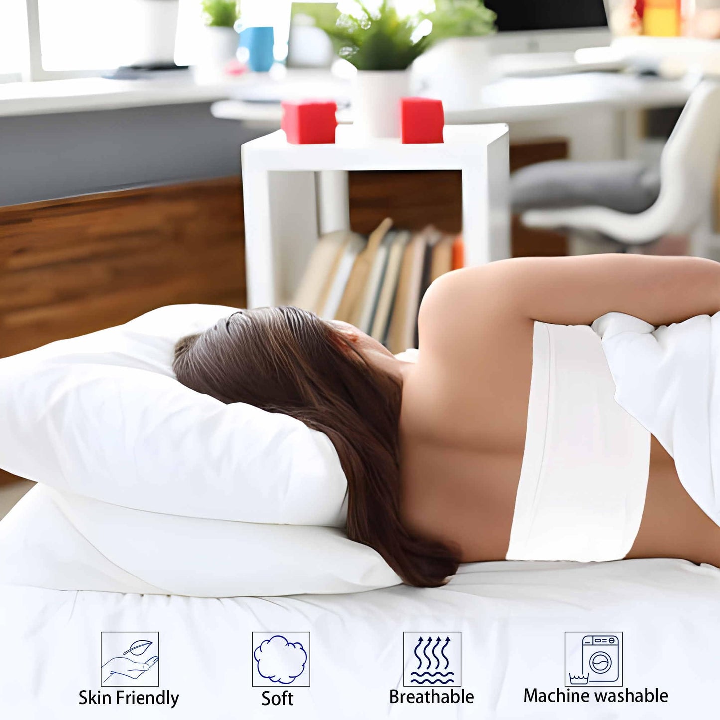 iFaon Thin Flat Slim Ultra Soft Bed Pillows Queen Size Set of 2 Pack for Sleeping, Bed Pillow for Stomach Back and Side Sleepers, Machine Washable 20x28 inches