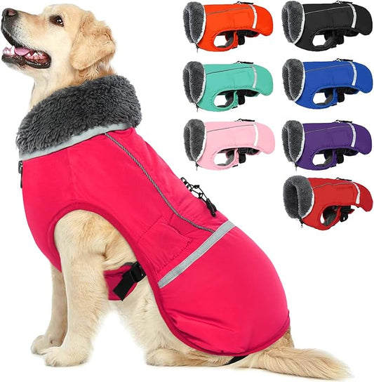 QBLEEV Warm Dog Coat Reflective Dog Jacket, Waterproof Dog Winter Coat Turtleneck Dog Clothes for Cold Weather, Thick Fleece Dog Snowsuit Christmas Dog Vest Pet Apparel for Small Medium Large Dogs XL
