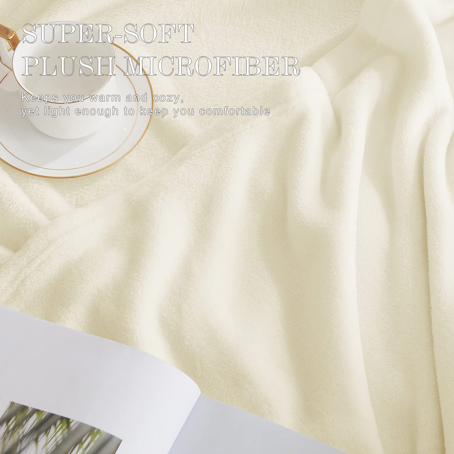 NICETOWN White Fleece Bed Blanket Queen Size - Flannel Super Soft Bed Cozy Microfiber Plush Fuzzy Blankets for Couch Sofa Decoration, 90 x 90 inches