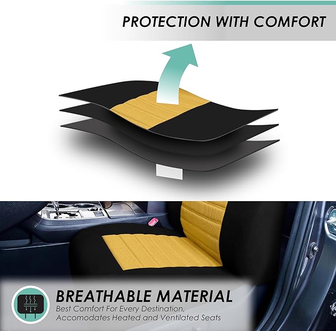 FH Group Automotive Car Seat Covers Front Set Premium 3D Air Mesh Front Seat Covers, Airbag Compatible Universal Fit Interior Accessories for Cars Trucks and SUVs - Yellow