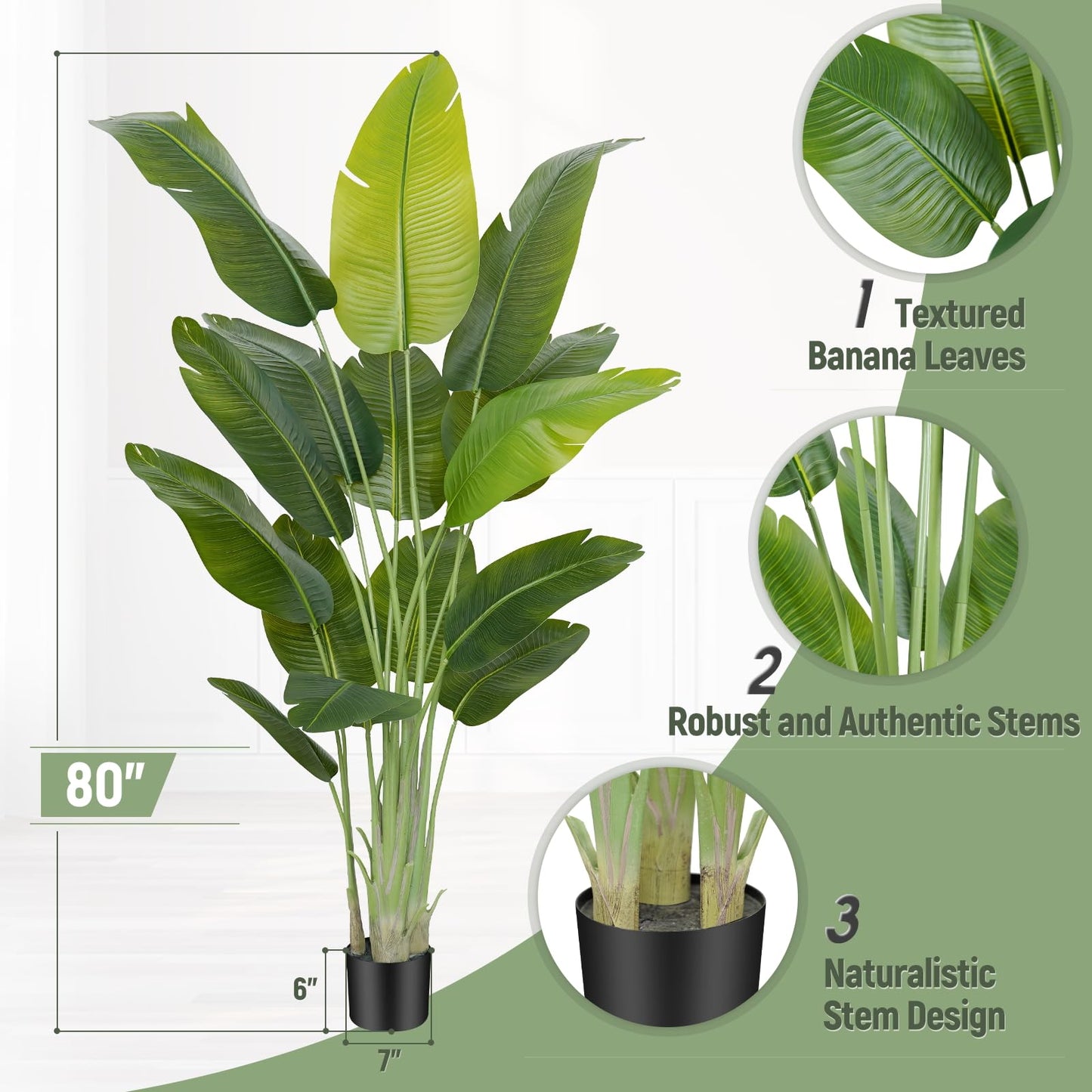 Keeplush Lifelike Bird of Paradise Artificial Plant,6.6ft Faux Banana Leaf Tree with 15 Trunks - Perfect Indoor Silk Floor Plant for Home Decor in Living Room, Office, and Bedroom