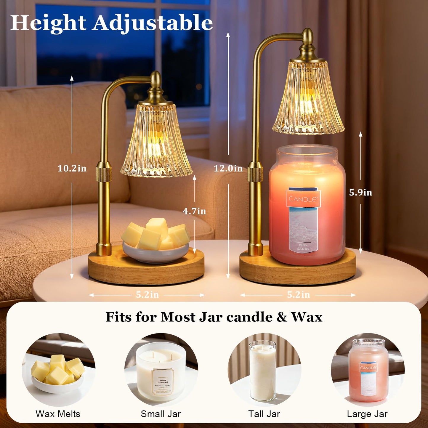 Candle Warmer Lamp with Timer Dimmable,Birthday Gifts for Women Mom Sister,Adjustable Height Wax Melt Warmer for Jar Candles,House Warming Gifts New Home,Ideal for Office,Dorm,Bedroom Home Decor