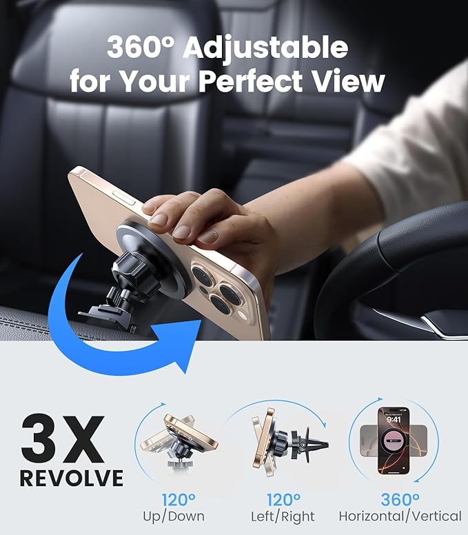 VICSEED for MagSafe Car Mount Vent Pink– 2025 Strongest Magnetic Hold & Clip, 360° Adjustable, Study Magnet Phone Holder for iPhone 12/13/14/15 Pro Max, Easy One-Hand Operation