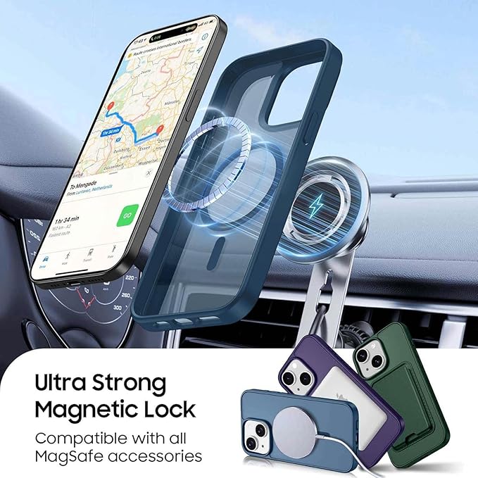 Ntwinro Magnetic for iPhone 15 Case (Compatible with MagSafe) with Detachable Wallet & Card Holder for 3 Cards [RFID Blocking] Military Grade Protective Slim Phone Cover, Deep Blue