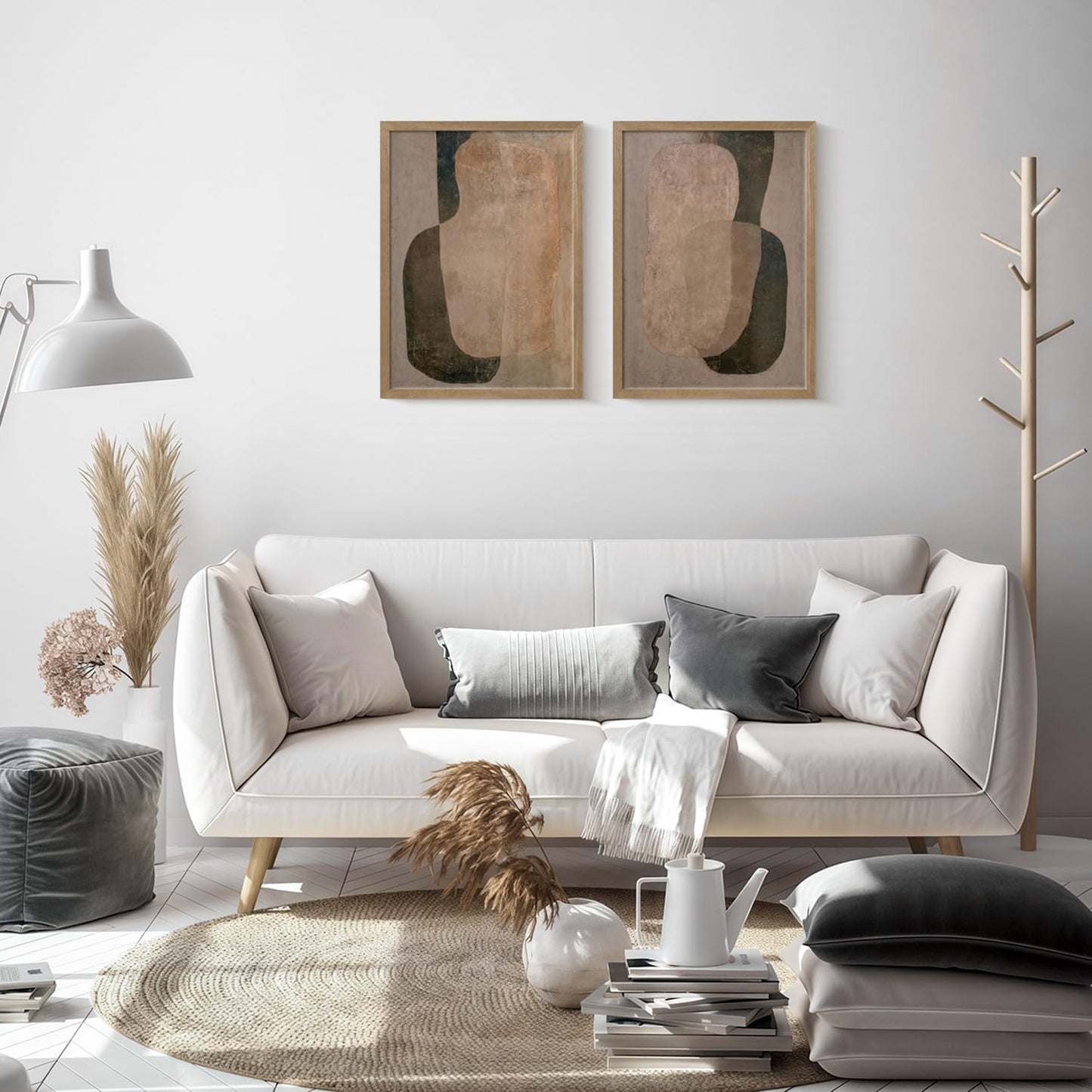 Framed Neutral Abstract Canvas Wall Art 2Pcs Wabi Sabi Wall Deco 24x16 Inch