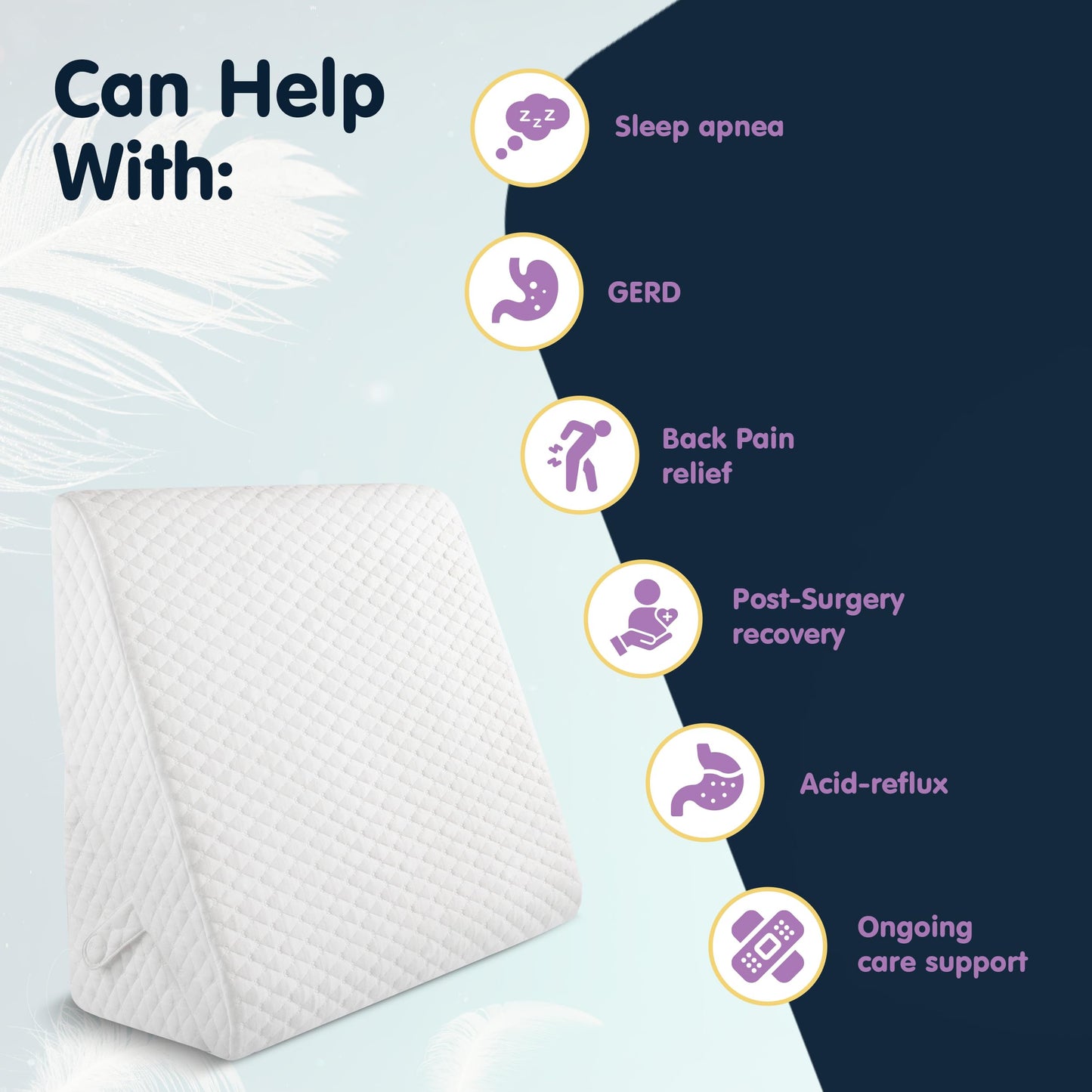 Wedge Pillow for Sleep Apnea, 12 Inch Adjustable Height Bed Wedge Pillow for Gerd, Acid Reflux Relief, Back Pain, and Post Surgery Recovery