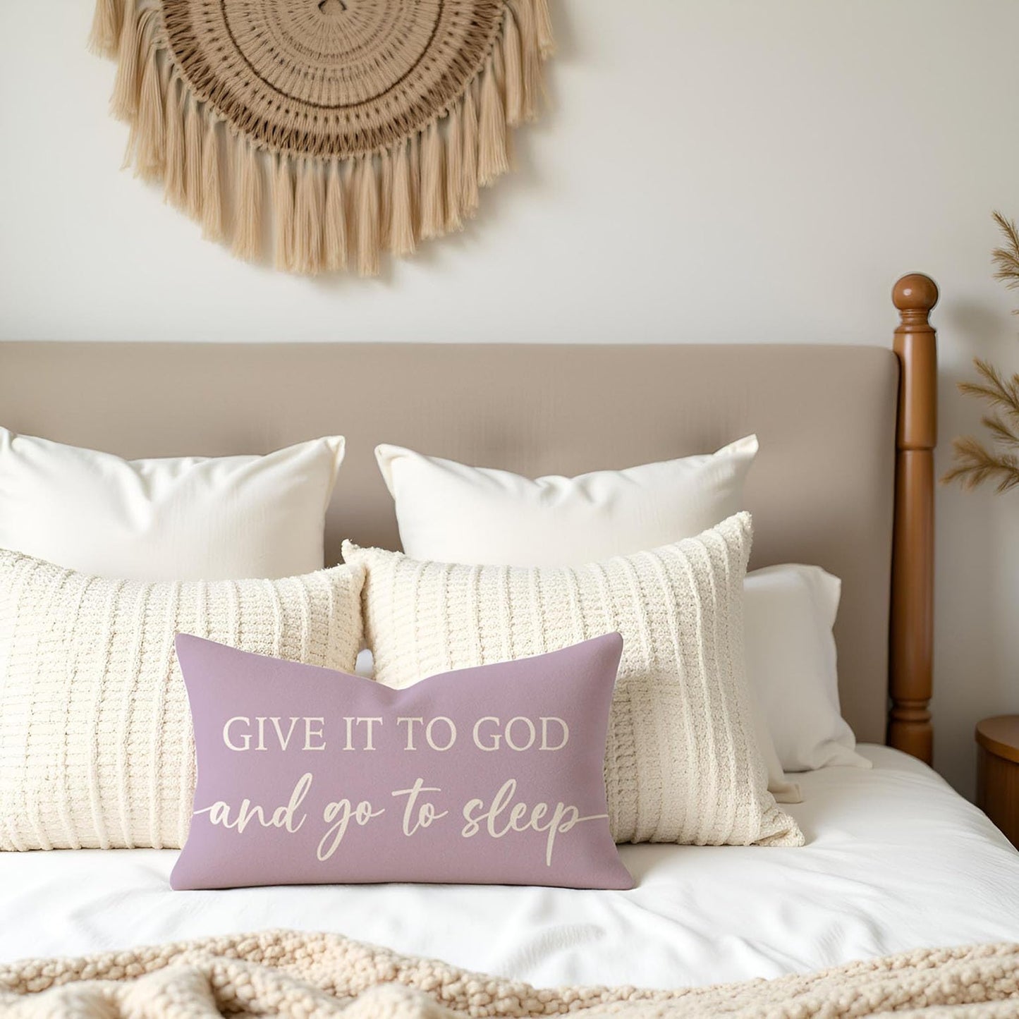 HERHOME Dusty Lavender Purple Pillow Covers 12x20 Inch Set of 2 – Christian Gifts for Women – Give It to God and Go to Sleep/Relax God’s Got This – Decorative Lumbar Case for Girls’ Room