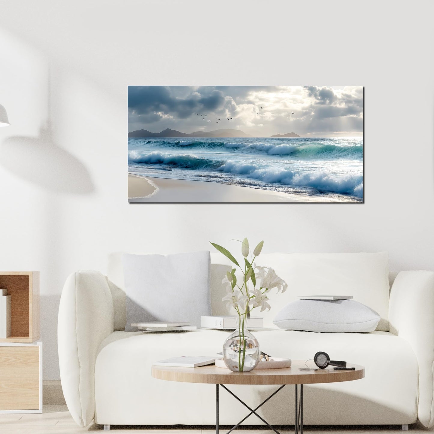 Tarfupth Large Ocean Wall Art for Living Room 20"x40" Blue Coastal Beach Canvas Prints Modern Seascape Wave Artwork for Bedroom Bathroom Office Home Decor Ready to Hang