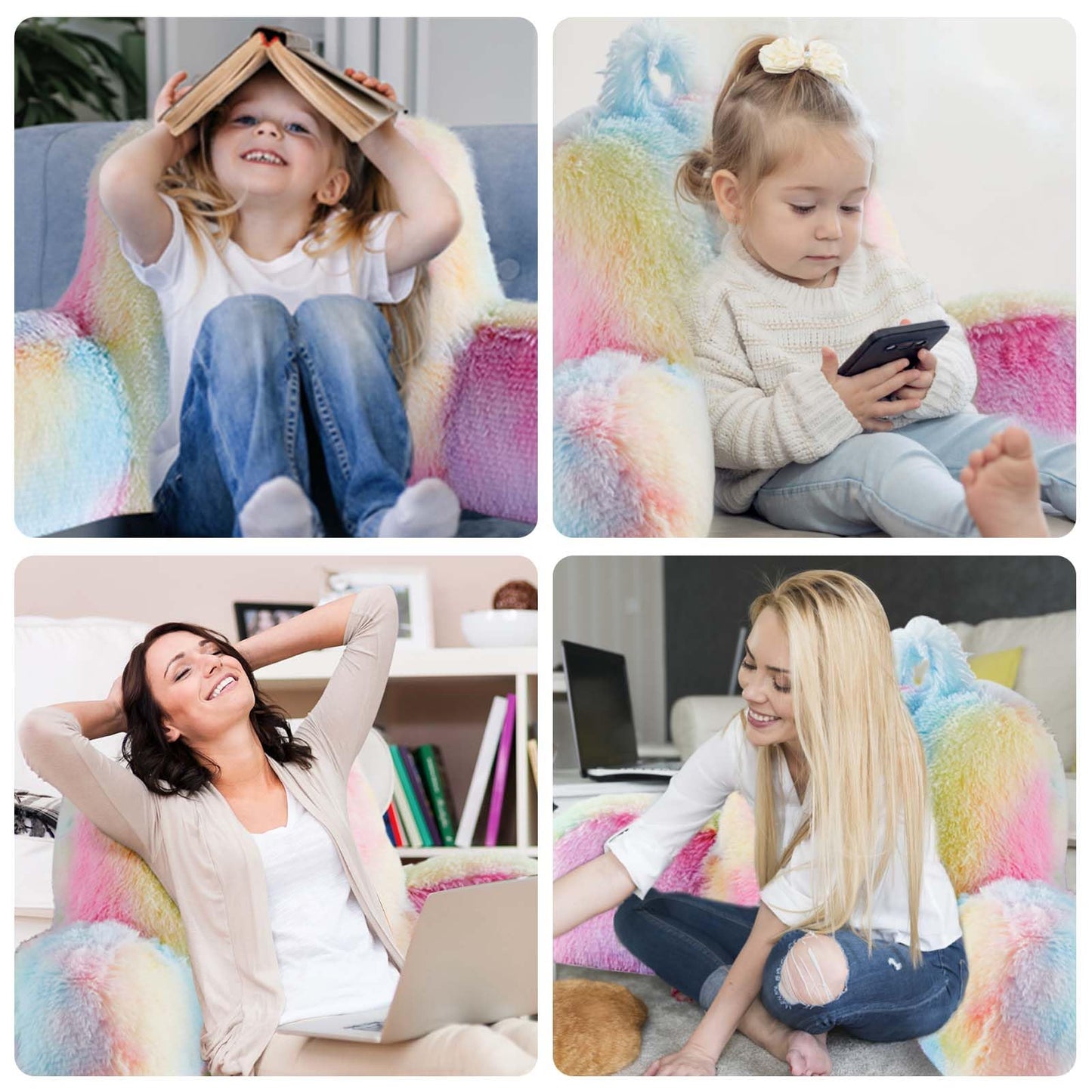 Hobed Life Faux Fur Backrest Pillow for Kids, Teen Reading Pillow with Arms, Fluffy Back Support Pillow for Sitting Up in Bed/Couch, Bed Wedge Pillow for Girls, Reading & Bed Rest Pillows (Pink)