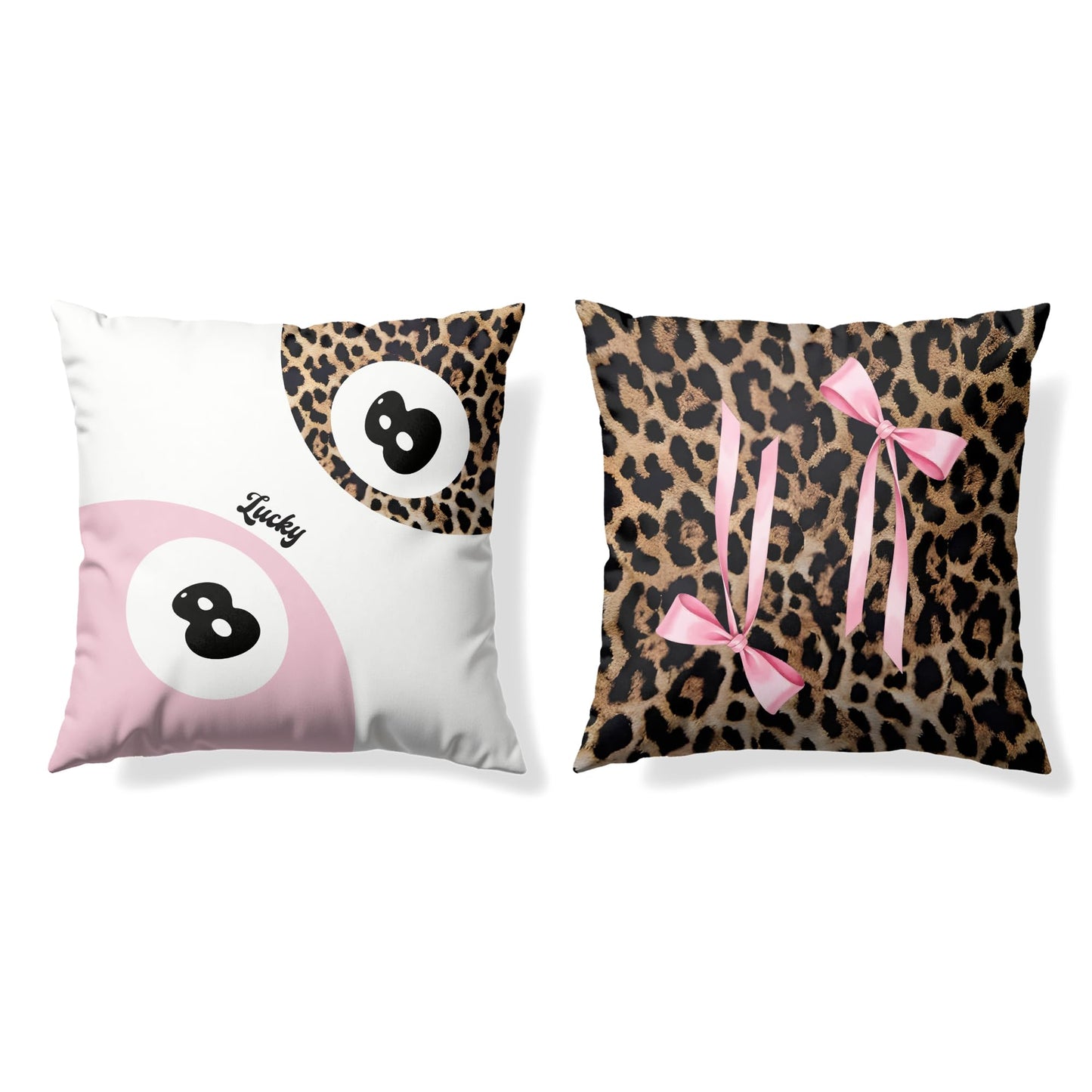 GTYNU Trendy Funky Cheetah Pink Y2K Luck 8 Ball Pillow Covers 18x18 Set of 2,Pink Leopard Star Decorative Pillowcases,Cheetah Throw Pillow Covers for Cheetah Leopard Lover Gifts for Women