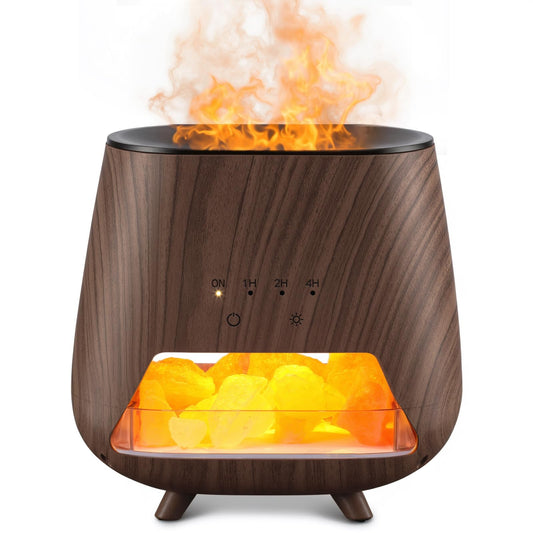 JJNJJN Essential Oil Diffuser for Home: 200ml Aromatherapy Diffuser with Himalayan Pink Salt Rock, Cool Mist Humidifier with Auto Off Function and 9 Colors LED Night Light for Bedroom, Black