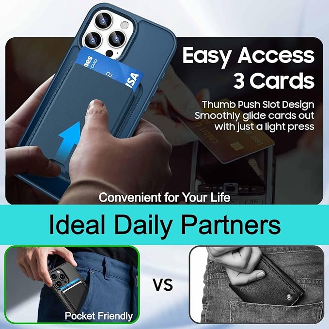 Ntwinro Magnetic for iPhone 15 Pro Max Case (Compatible with MagSafe) with Detachable Wallet & Card Holder for 3 Cards [RFID Blocking] Military Grade Protective Slim Phone Cover, Deep Blue