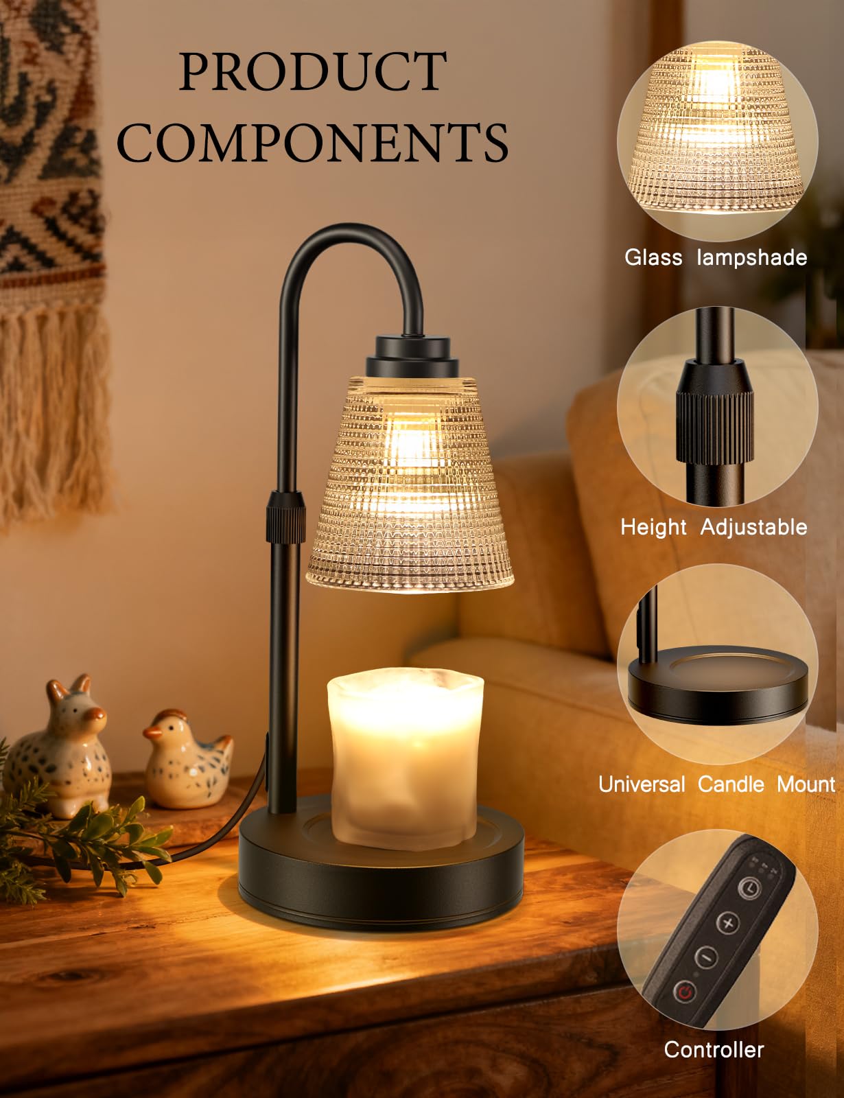 Candle Warmer Lamp with Timer Dimmable, Adjustable Height Wax Melts Warmer for Jar Candles, Housewarming, Birthday, for Women and Mom, Home Decor